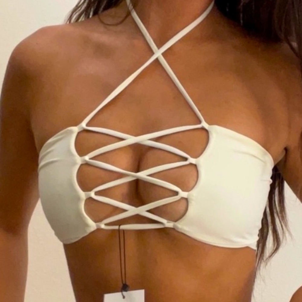 Cream strappy bikini top